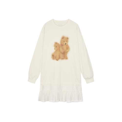 UOOYAA/乌丫2025冬季新款「伤心小熊」拼接T恤式连衣裙