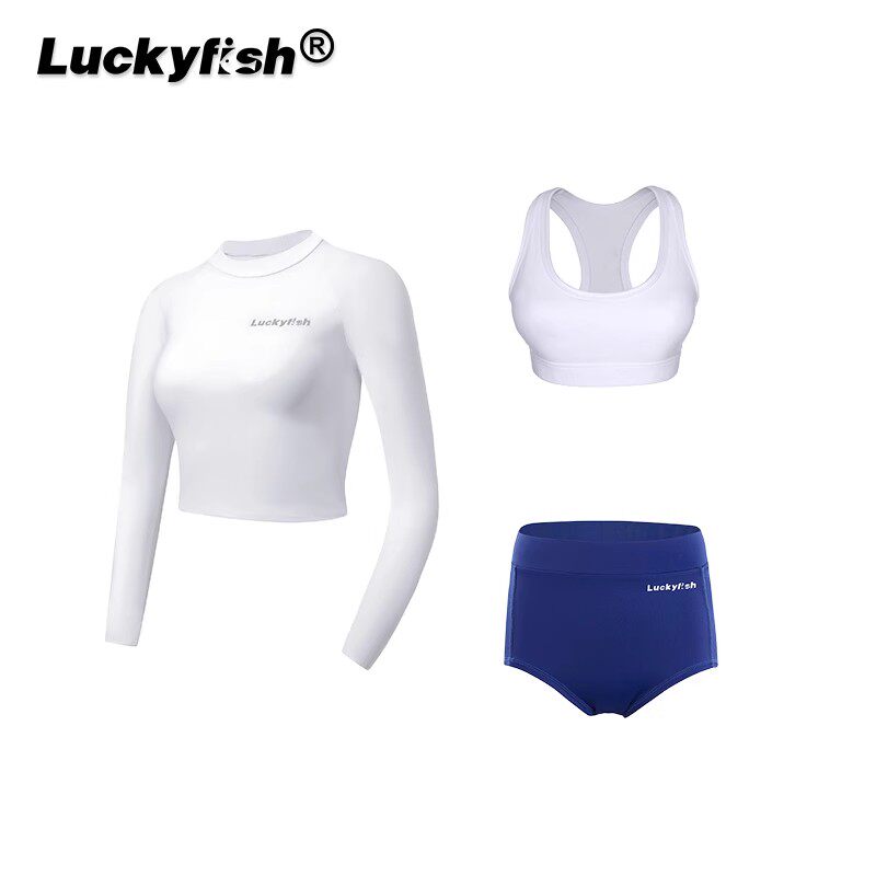 LuckyFish韩国ins分体泳衣女长袖防晒速干冲浪服水母衣泡温泉泳装