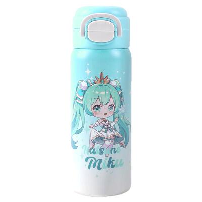 广博初音未来杯子周边水杯miku双饮保温杯保冷550ml 雪落纯音