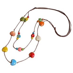 彩色长款陶瓷毛衣链女多巴胺穿搭双层叠戴项链海边配裙子装饰配饰