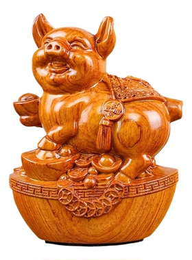 花梨实木雕刻元宝猪摆件十二生肖