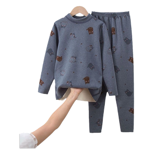 周步凡童装双面德绒儿童内衣套装女童孩秋衣秋裤中大童保暖睡衣冬