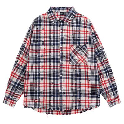 若有所思休闲破洞设计长袖衬衫