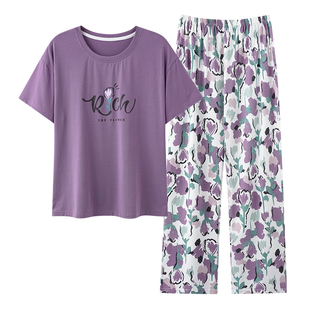 睡衣女士夏季莫代尔短袖长裤薄款夏天夏款冰丝凉感中年妈妈家居服