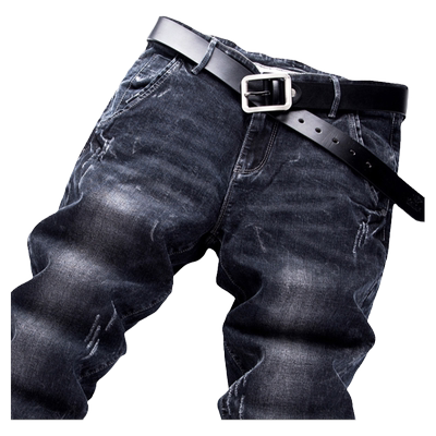 春秋季韩版修身水洗黑色牛仔裤