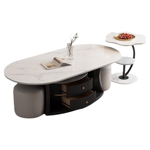 北欧风岩板茶几客厅家用轻奢椭圆形多功能现代简约储物桌茶几环保