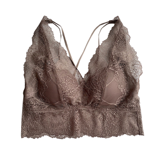 法式性感美背一体罩杯鸢尾花水溶软蕾丝无钢圈真丝文胸裆短裤套装