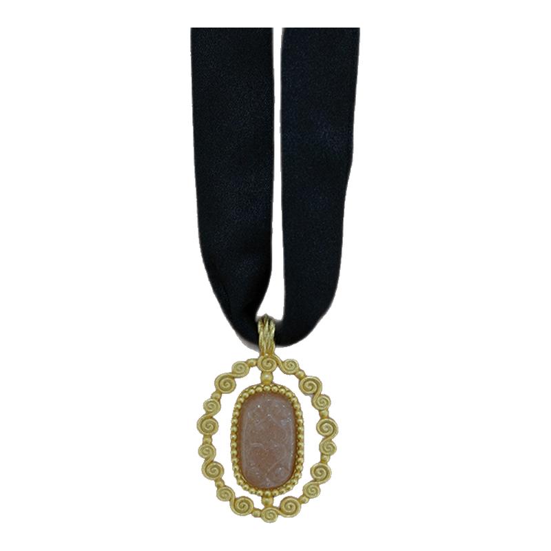 DUCO Amorflora丝绸款S纹理花环镶嵌项链法式复古中古颈链轻奢风