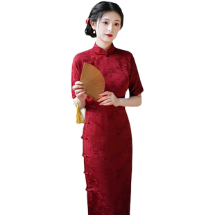 红色新中式古法全开襟旗袍一片式无省民国少女年轻气质传统大学生