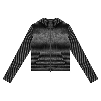 莱赛尔绵羊毛连帽绒面条纹套装