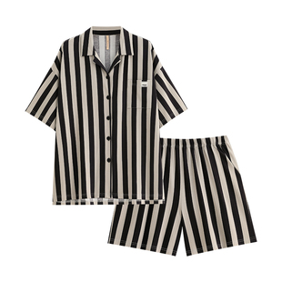 睡衣女士莫代尔夏季短袖短裤家居服夏天夏款凉感冰丝条纹休闲大码