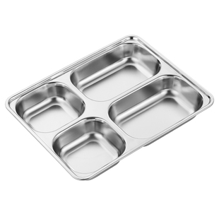 不锈钢快餐盘分格餐盒成人学生食堂饭盒加深加厚四格五格餐盘带盖