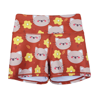 春夏crossfit短裤橙小猫三分裤女高腰提臀训练速干运动跑步健身裤