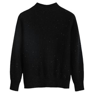 米皇秋冬新款半高领羊绒衫女时尚亮片洋气减龄羊绒针织毛衣