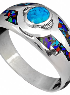 纯银纳瓦霍绿松石青金石戒指镶嵌