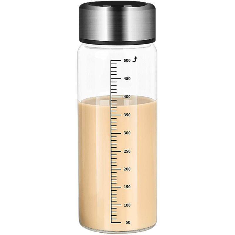德系刻度牛奶杯玻璃水杯家用可加热儿童豆浆杯早餐杯带盖外带水瓶