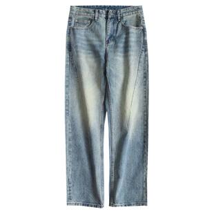 高街弯刀裤2026新款复古宽松直筒牛仔裤男款美式潮牌浅色休闲裤子