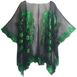 司藤亮片披肩晚礼服外搭连衣裙外套旗袍云肩百搭孔雀图大码披肩女