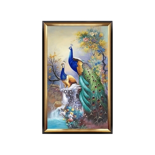 孔雀开屏美式玄关装饰画凤凰寓意好欧式过道壁画招财挂画风水画