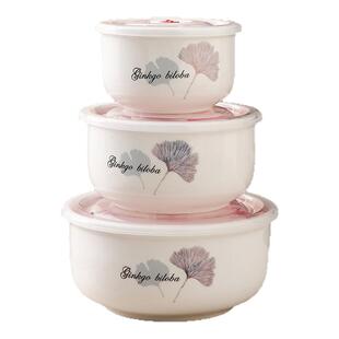 陶瓷保鲜碗带盖微波炉密封便当盒冰箱保鲜盒卡通泡面碗上班带饭碗