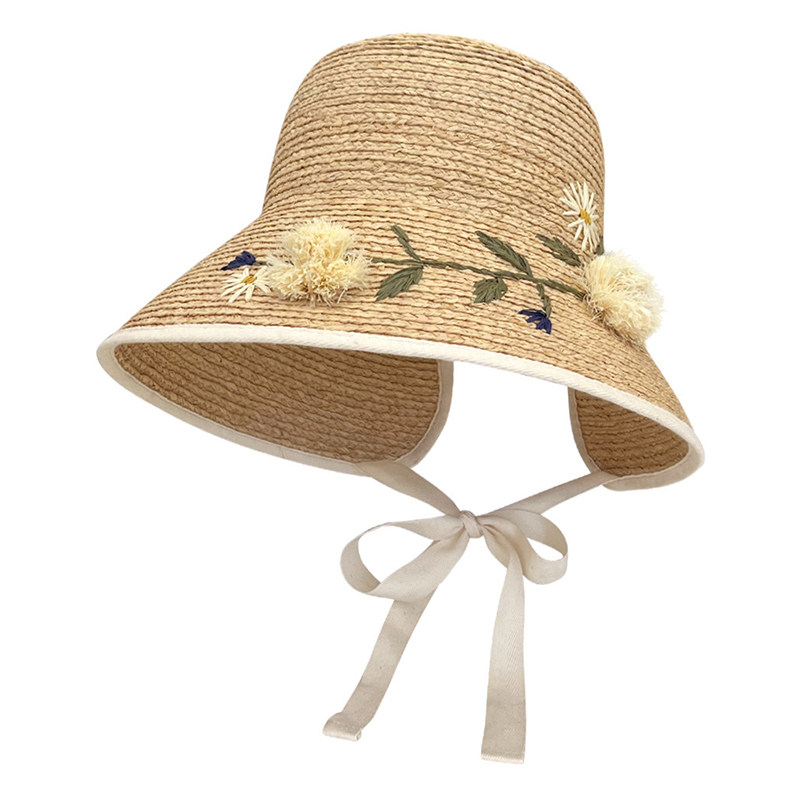 夏季防晒宽檐绑带草编帽女款