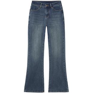 热风女士微喇裤加绒牛仔长裤2025年冬季新款基础修身显瘦牛仔裤