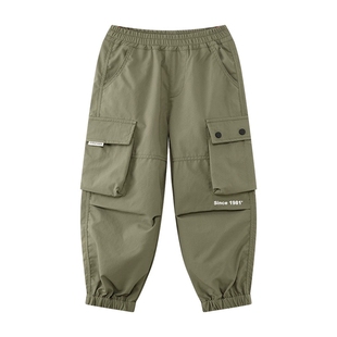 男童工装裤秋冬款2025新款秋季儿童加绒裤子中大童宽松防水冲锋裤