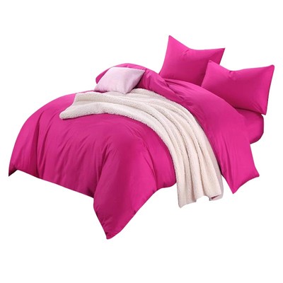 简约四件套印染玫红色纯棉床品