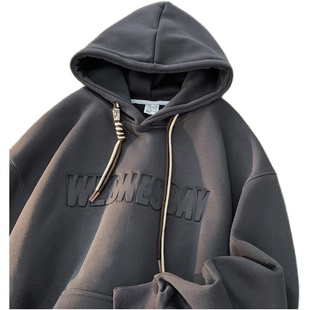 390G重磅中山连帽卫衣男秋款潮牌美式宽松大码休闲上衣男生外套