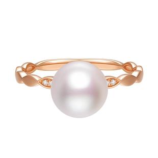 莱绅通灵珠宝 Only系列 花蔓 18K金淡水珍珠戒指 钻石戒指钻戒女