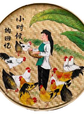 竹编装饰画复古柴火鸡餐厅墙饰画
