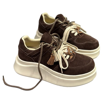 IDO磨砂皮鞋子女板鞋厚底风车秋