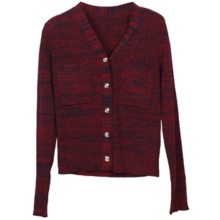 Lavinia 春新款女装通勤休闲复古V领短款修身针织开衫I45Z113