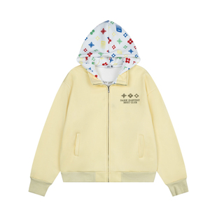 DHSS美式街头拼接假两件连帽加绒卫衣男女宽松春季休闲情侣外套