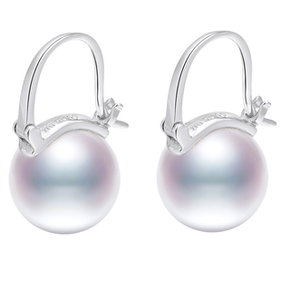 黛米珠宝 浅汐 11-12mm圆形珍珠耳环耳钉S925银珍珠大耳扣-配证书
