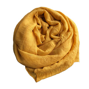 围巾女春秋棉麻长款韩版纯色百搭冬季薄款丝巾披肩两用纱巾姜黄色