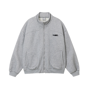 FORNINES重磅刺绣开衫灰色卫衣男款加绒春秋休闲cleanfit厚外套女