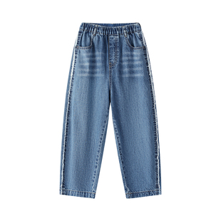 漫画家潮童装儿童牛仔长裤休闲拼接直筒裤中大童柔软撞色裤子秋季