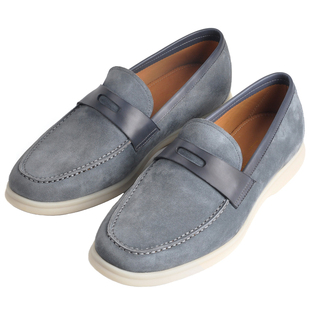 进口反绒皮男士乐福鞋潮流老钱风皮鞋LP休闲一脚蹬真皮豆豆鞋软底