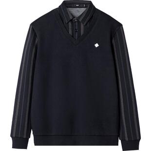 HLA/海澜之家加绒加厚针织衫25秋冬新款假两件双领字母小标毛衣男