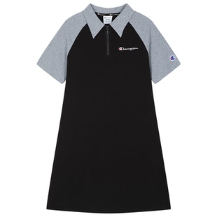 champion26夏季新款翻领短袖连衣裙修身显瘦女生百搭日常