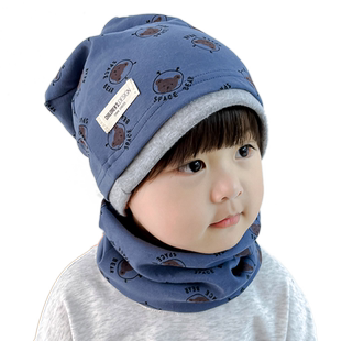 新款男童帽子早秋冬款儿童堆堆帽男孩帅气纯棉小孩宝宝洋气套头帽