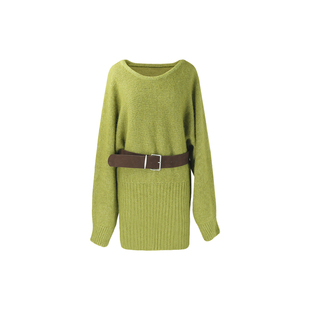 【漫语】SYT自制 绵羊毛慵懒圆领针织毛衣短裙子温柔连衣裙配腰带