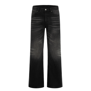 江南先生NewJNXS黑灰色复古水洗直筒微喇牛仔裤女微宽松挺阔长裤