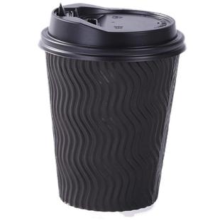 包邮一次性加厚纸杯12oz/16oz咖啡热饮防烫S形瓦楞纸杯子50套带盖