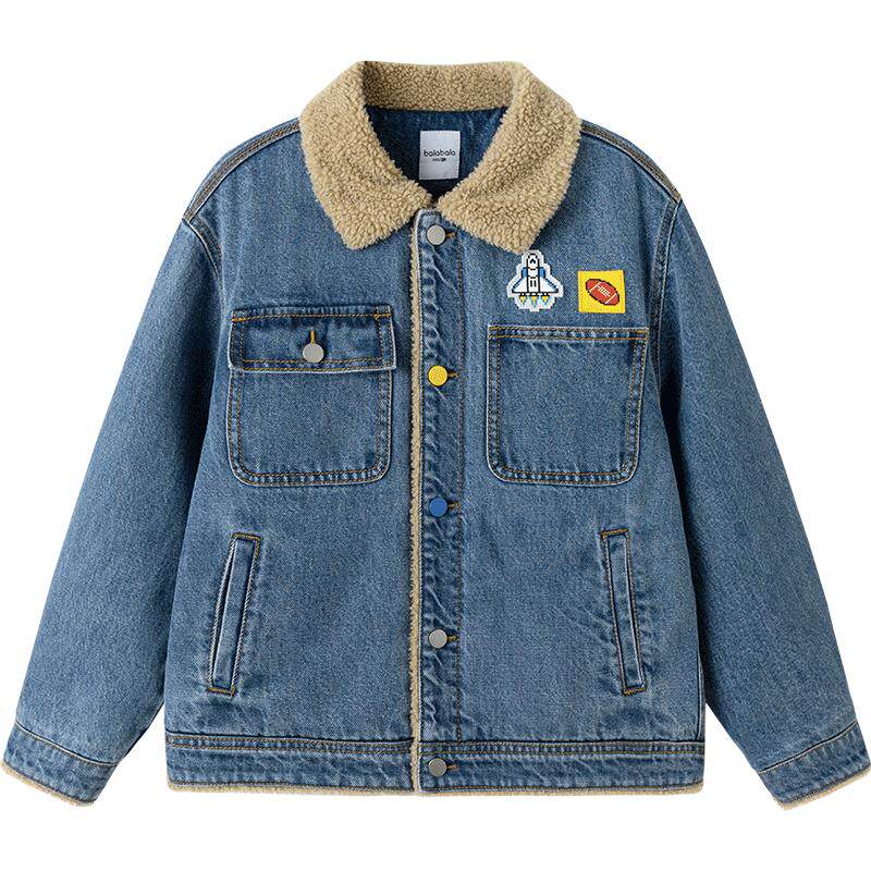 巴拉巴拉棉服男童拼接牛仔夹克潮