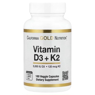 美国加州CGN黄金保证维生素D3+K2胶囊骨骼健康协同配方促钙