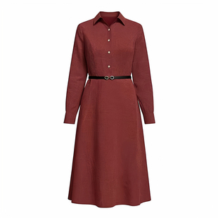 龟纹真丝香云纱开春长袖连衣裙女衬衫轻奢高级感气质显瘦红色裙子