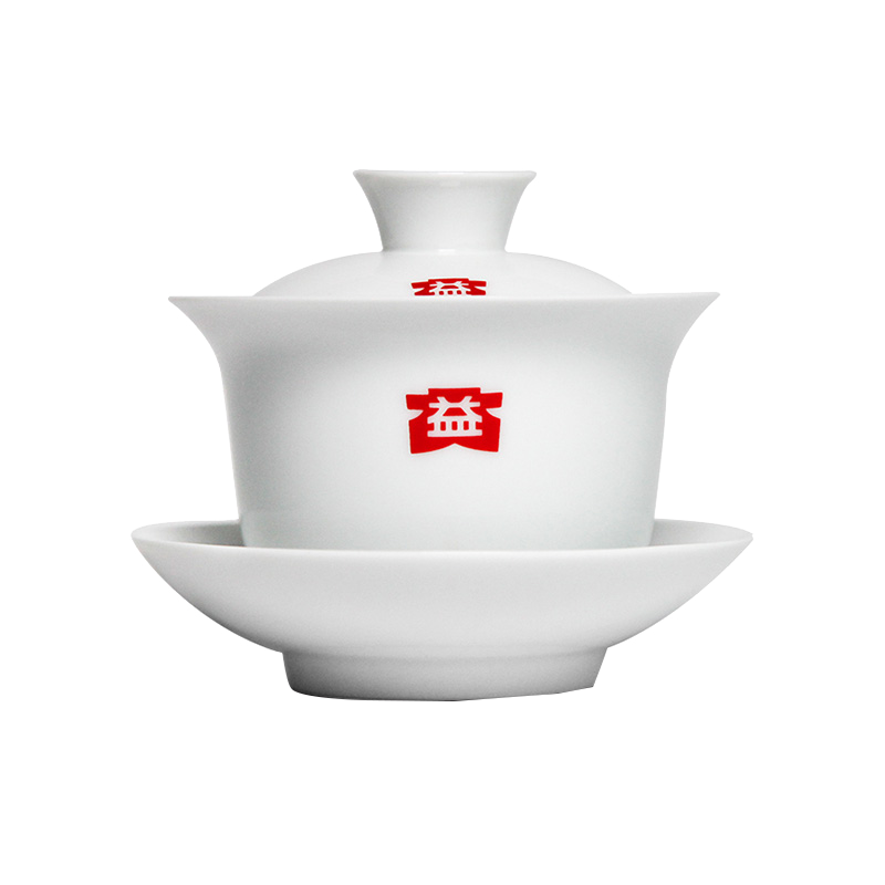 大益茶具 益工坊 德化白瓷盖碗茶杯三才碗茶具 白瓷盖碗150ml