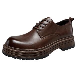 意尔康皮鞋男2026春款真皮商务休闲鞋英伦时尚厚底增高德比马丁鞋